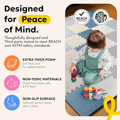MioTetto Baby Play Mat, Soft Foam Floor Tiles for Kids. Adjustable Interlocking Foam Tiles, Fits with 74x74 Playpen Baby mat for Crawling & Development, Safe & Non-Toxic Playmat for Babies 6-12 Months