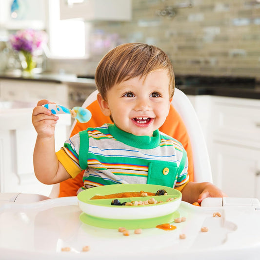 Munchkin Stay Put Suction Plates for Baby and Toddler, 3 Divided Sections , Blue/Green