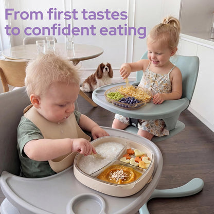 3-in-1 Baby Suction Plates for Toddlers 6-36 Months - Premium Bottle-Grade PPSU Silicone Divided Dishes, Stage-Based Self-Feeding Supplies, BPA Free Stain & Odor Resistant, Microwave Dishwasher Safe