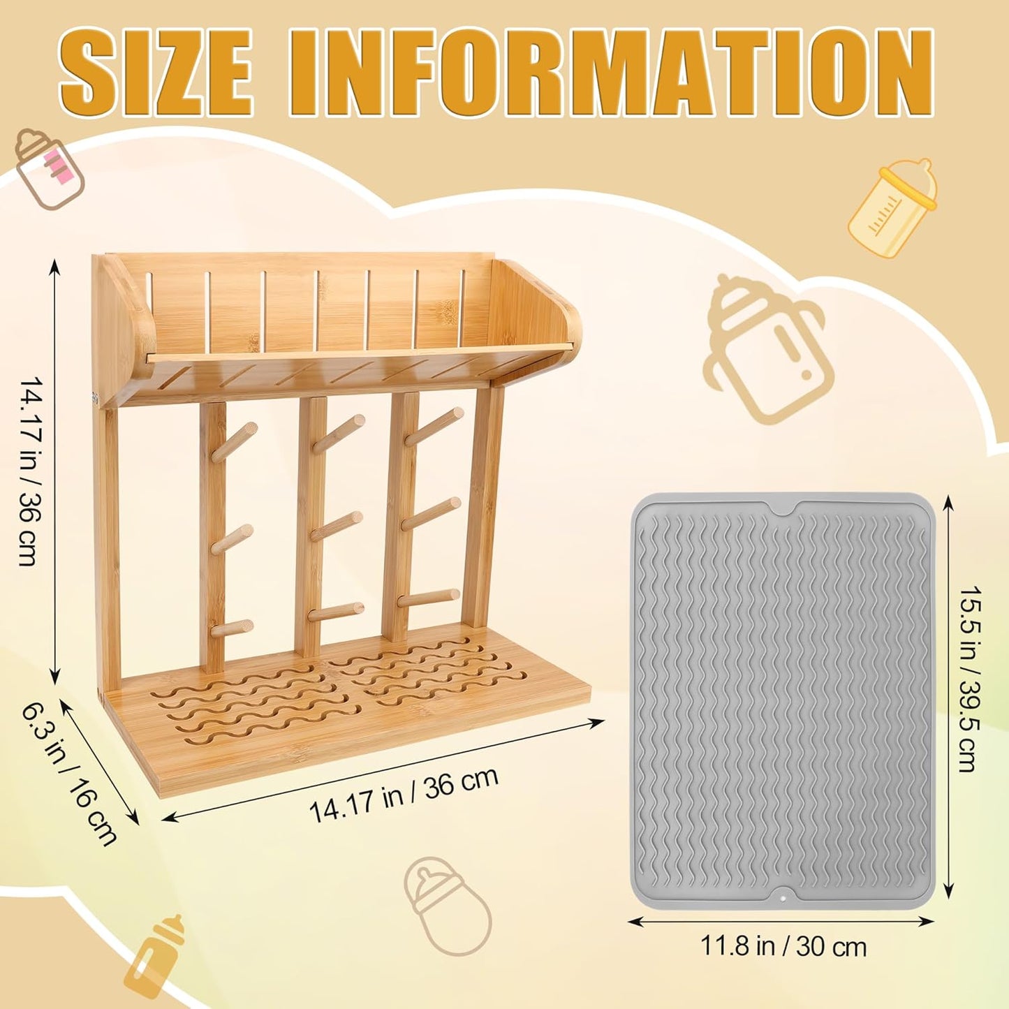 Windspeed Wooden Bottle Drying Rack for Baby Bottle Rack Dryer with Drain Pad, Space Saving for 11 Milk Glass Baby Feeder, Ideal Too for Busy Parents