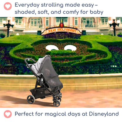 Stroller Sun Shade Extender – Universal Clip-On Baby Stroller Sun Shade Cover, UV Protection, Breathable See-Through Mesh, Adjustable Fit, Large Black