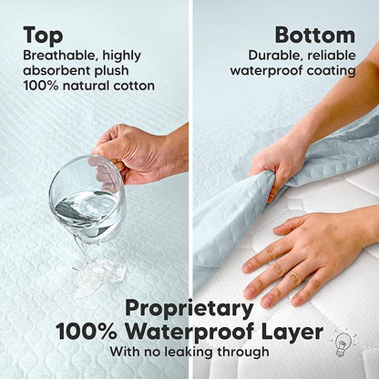 2-Pack Waterproof Crib Mattress Protector Cover Fitted - Quiet Baby Crib Mattress Pad Sheets, 52" x 28" Soft Quilted Cotton Baby Sheet, Machine Washable, Easy Fit, Durable (Frost/Mavy)