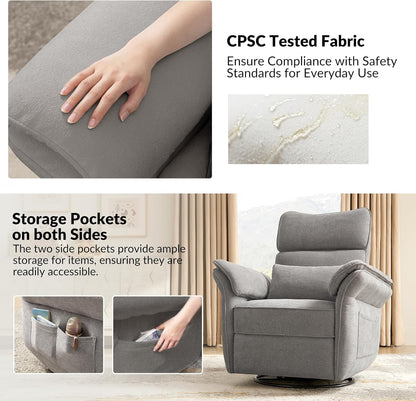 HULALA HOME Nursery Glider Recliner with Adjustable Headrest and Armrests, Power Swivel Rocker Recliner Chair with USB Port and Storage Bags, GREENGARD, FSC, CertiPUR-US® Certified, Beige