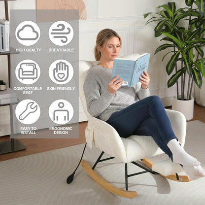 Rocking Chair Nursery with Airbag, Comfy Modern Nursery Rocking Reading Chair indoor with Footrest, Cozy Upholstered Glider Rocker Chairs for Living Room Bedroom Offices(Chenille, Dark Grey)