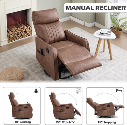 Trustyue Swivel Rocker Recliner Chair, 360° Swivel Recliner with Heat and Massage, Rocker Recliner Nursery Glider Chair with Side Pockets for Living Room (Beige, Fabric)