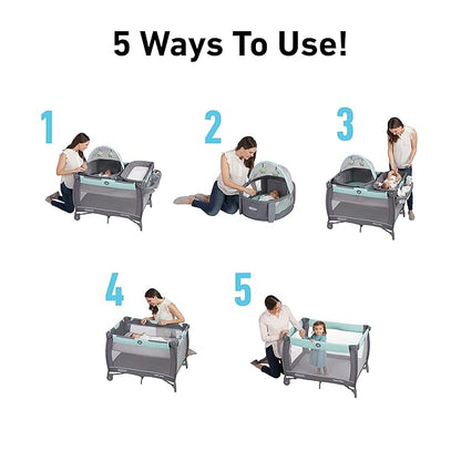 Graco Pack ’n Play Travel Dome Playard, Portable Bassinet with UV Canopy, Full‑Size Infant Bassinet, Diaper Changer