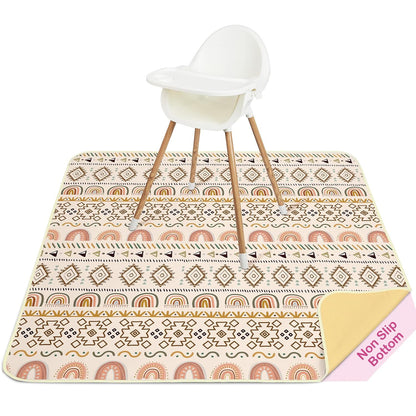 Basumee Splat Mat High Chair Mat Waterproof Baby Play Splat Mat for Under High Chair Food Catcher Highchair Mat for Floor Non Slip Bottom, Pink Rainbow, 46x42 Inches