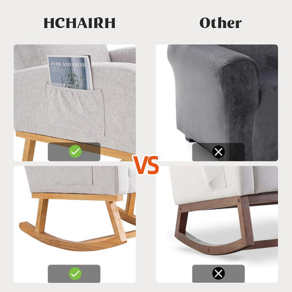 HCHAIRH Rocking Chair Nursery, Upholstered Fabricr Nursing Rocking Chairs with Soft High Back, Modern Nursery Glider Rocker for Mom Living Room, Bedroom, Camel