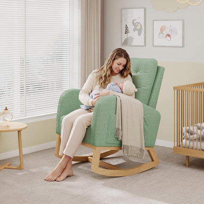 Modern Nursery Rocking Chair, Upholstered Glider Rocking Chair for Living Room, Comfortable Rocker Recliner with Side Pocket, Rocker Glider for Bedroom, Nursing Room