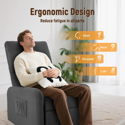 Korser 360° Rocking Chair, Nursery Rocker Chair with Side Pockets, Glider Nursing Chair with Steel Structure Base, Small Chair for Small Spaces, Sherpa Swivel Accent Chairs for Living Room, Nursing