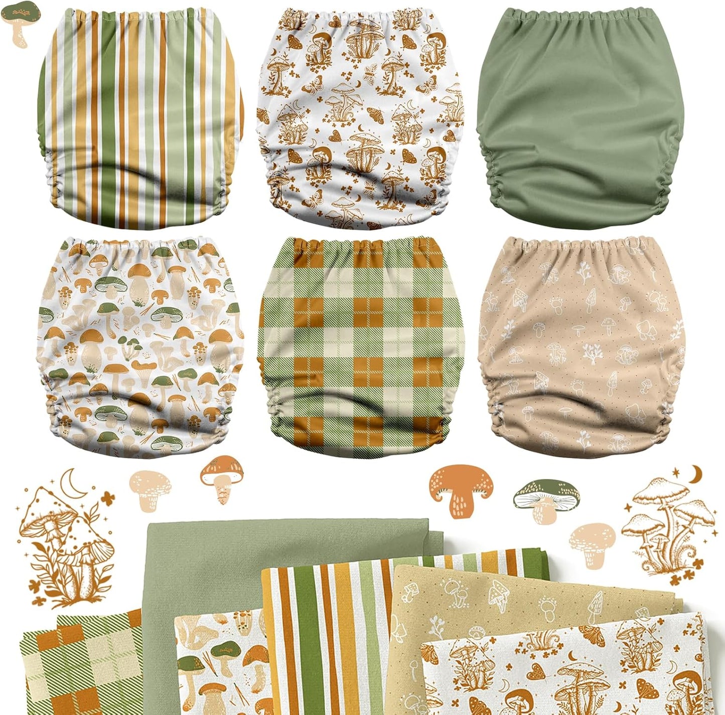 Mama Koala 3.0 Pocket Cloth Diapers for Babies with AWJ Lining, 6 Pack with 6 4-Layer Natural Cloth Diaper Inserts - Reusable and Washable Pocket Diapers(Hardworking Bees) - Colors A