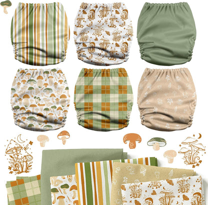 Mama Koala 3.0 Pocket Cloth Diapers for Babies with AWJ Lining, 6 Pack with 6 4-Layer Natural Cloth Diaper Inserts - Reusable and Washable Pocket Diapers(Hardworking Bees) - Colors A
