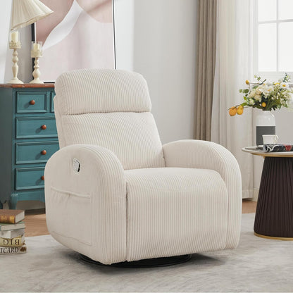Swivel Rocker Recliner Chair, Rocking Recliner for Nursery with Side Pockets, Manual Swivel Reclining Nursery Glider Chair for Breastfeeding Living Room, Camel Chenille