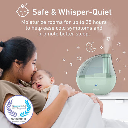 Pure Enrichment MistAire Silver Ultrasonic Cool Mist Humidifier for Bedroom, Office, Nursery & Indoor Plants - Lasts Up to 25 Hours, Whisper-Quiet Operation, Optional Night Light, & Auto Shut-Off