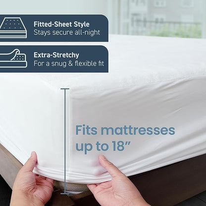 SafeRest Waterproof Full Size Mattress Protector - Fitted with Stretchable Pockets - Machine Washable Cotton Blend Mattress Cover for Bed