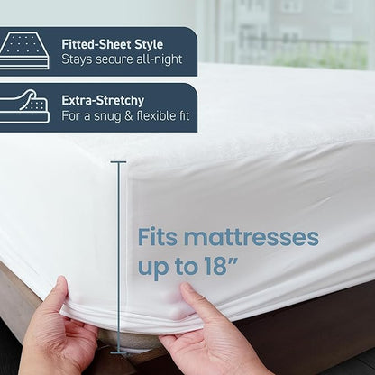 SafeRest Waterproof Queen Size Mattress Protector - Fitted with Stretchable Pockets - Machine Washable Cotton Blend Mattress Cover for Bed