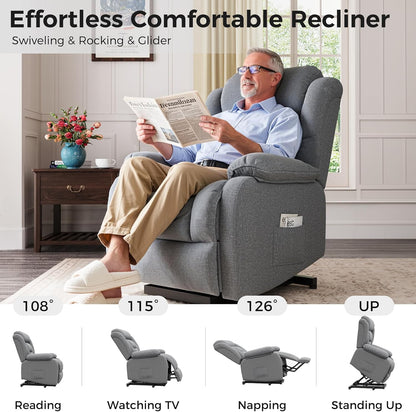 Amopatio Swivel Glider Recliner for Indoor, Nursery Rocker Chair Upholstered Single Sofa with Side Pockets and Footrest for Living Room Bedroom