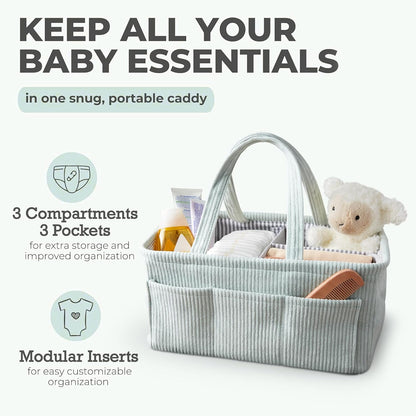 Diaper Caddy Organizer - Mint Curdoroy Baby Storage Bin for Nursery & Car | Baby Shower Basket & registry Essential