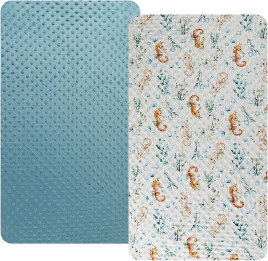 Dot Bassinet Sheet Set 2 Pack Stretch Fitted Bedside Sleeper Bassinet Sheets Sheets,Ultra Soft, for Baby Girls and Boys Light Green Dinosaur