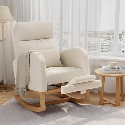 GarveeHome Teddy Fleece Rocking Chair, Modern Nursery Glider Chair with Side Pockets and Pillow, Rocker Chair for Living Room Bedroom Nursing Room, Pink