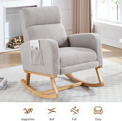 HCHAIRH Rocking Chair Nursery, Nursing Rocking Chairs with Foot Rest for Mom Nursery, Glider Rocker Chair with Footrest and High Backrest for Living Room, Bedroom, Beige