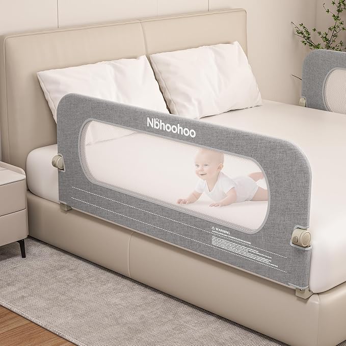 Bed Rail for Toddlers,Foldable & Swing Down,Gap Free Safety Anti-Pinch Double Crossbar Bed Guard More Stability,Quick No-Tool Installation for Twin, Full, Queen, King Beds (Gray, 47in)