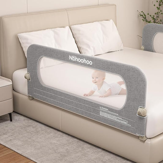 Bed Rail for Toddlers,Foldable & Swing Down,Gap Free Safety Anti-Pinch Double Crossbar Bed Guard More Stability,Quick No-Tool Installation for Twin, Full, Queen, King Beds (Gray, 47in)