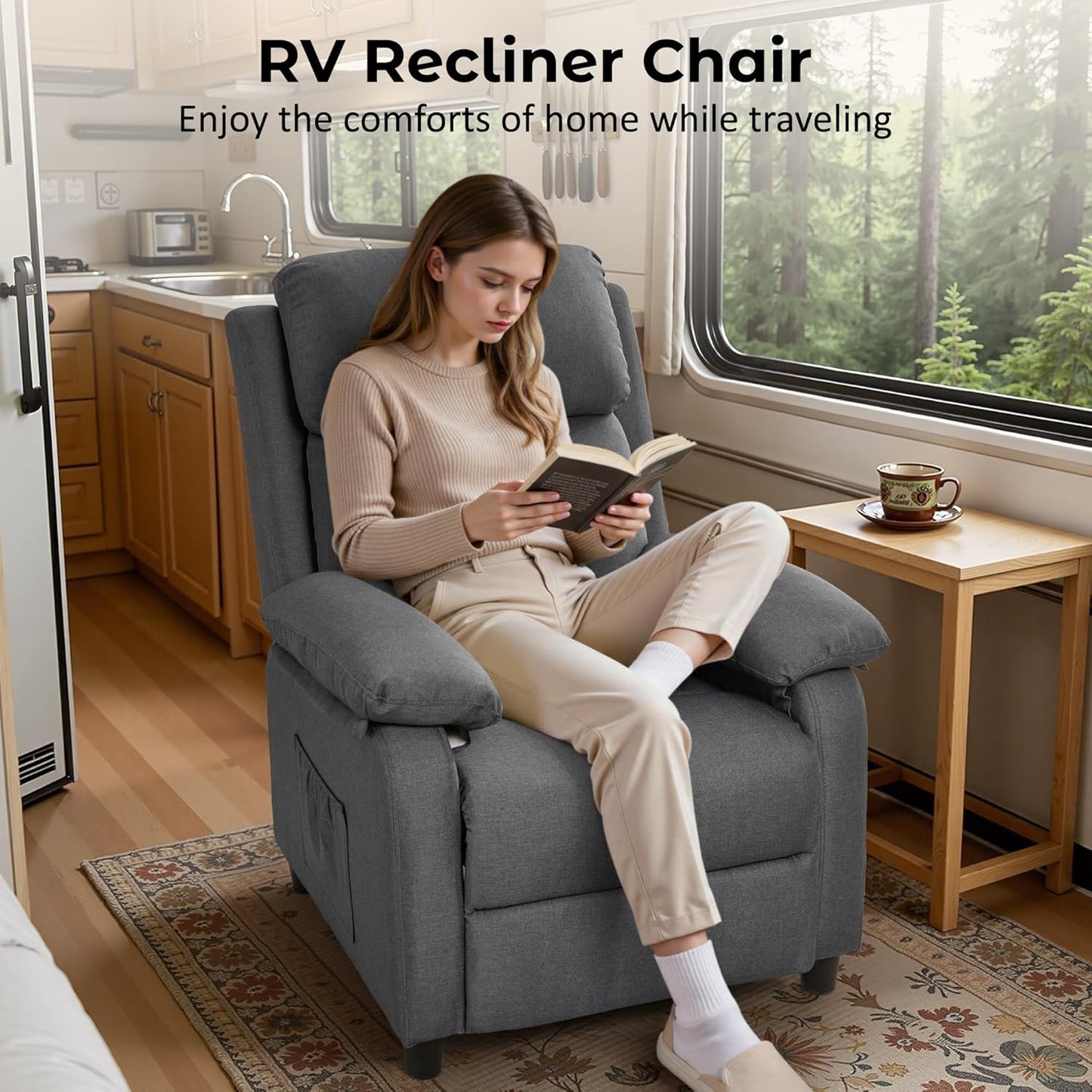 Korser Recliner Chair, 360 Swivel Rocker Chair for Adults, Small Rocking Recliner for Small Spaces, Upholstered Fabric Glider Recliner Nursery