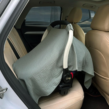 100% Muslin Cotton Car Seat Cover Baby, Carseat Canopy Cover, Universal Fit Stroller Covers for Boys and Girls (Blue)