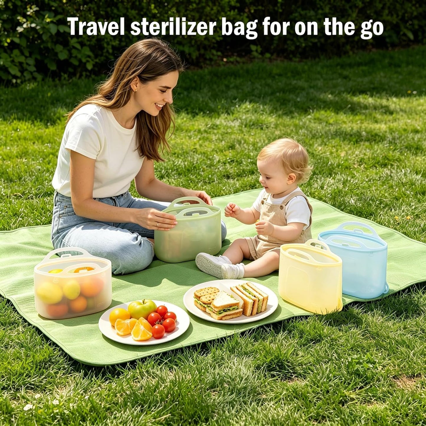 Silicone Travel Bottle Sterilizer Bags | 2000ml Microwave Steam Sterilizer Bags for Baby Bottles, Breast Pump & Pacifiers, Reusable Steam Sterilizing Bags for Travel and Home Use (Clear Milk White)