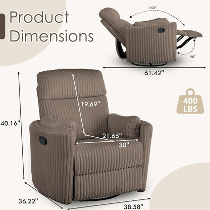 Nursery Rocking Chairs Comfy High Back 360 Swivel Rocker Recliner with 2 Pillows Glider Recliner Nursery Chair for Adults Small Spaces Nursing Bedroom Living Room Beige