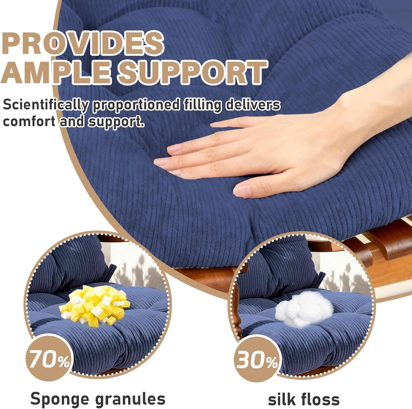 Rocking Chair Cushion with Ties Non-Slip Outdoor Rocking Chair Cushion Set Waterproof Fade-Resistant Porch Garden Patio Glider Rocker Cushions