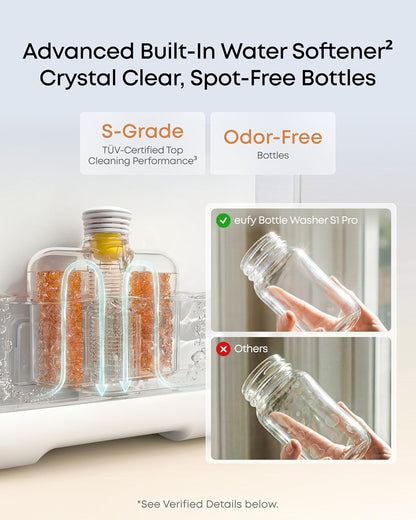 eufy Bottle Washer S1 Pro, Built-in Water Softener, All-in-One 3D HydroBlast Washer, 212°F Steam Sterilizer & Thoroughly Fast Dryer, Largest 10-Bottle Capacity, Smart App Control, Hands-Free