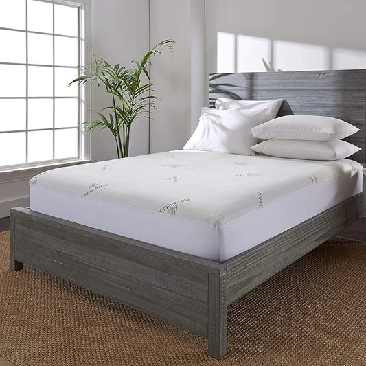 Queen Mattress Protector by PURE BAMBOO, Waterproof - Viscose Derived from Bamboo, Breathable, Noiseless Mattress Cover Protects Against Moisture, Spills, Stains (Queen)