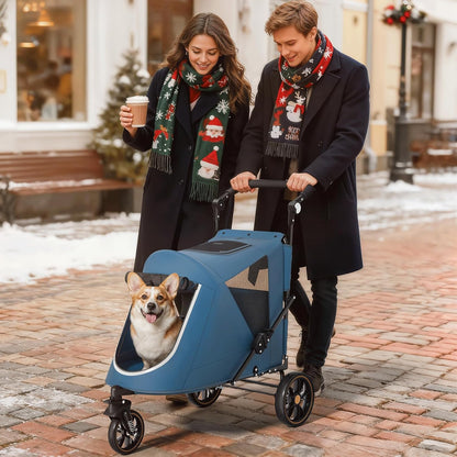 Magshion Compact Pet Stroller for Small-Medium Dogs/Cats up to 22lbs, 4-Wheel Lightweight Umbrella Shaped Portable Puppy Travel Jogger with Breathable Mesh, Cup Holder & Rear Storage, Black