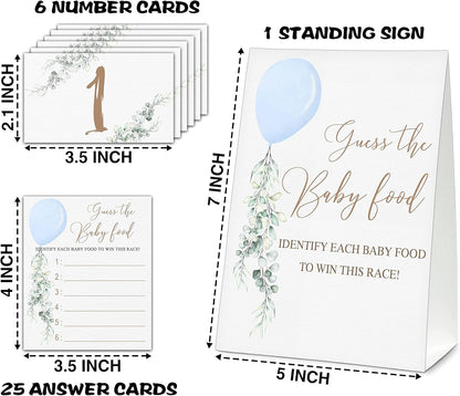 Guess the Baby Food Party Games, Baby Shower Game Set, 1 Standing Sign + 25 Answer Cards + 6 Number Cards, Boho Wild West Gender Reveal Party Decoration Supplies -B05