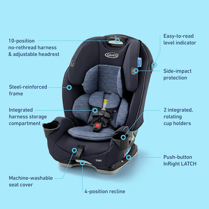Graco Slimfit 3-in-1 Convertible Car Seat, Slim Car Seat with Space-Saving Design, Highback Booster Seat with 10-Position Headrest, Rear Facing and Forward Facing Carseat, Darcie