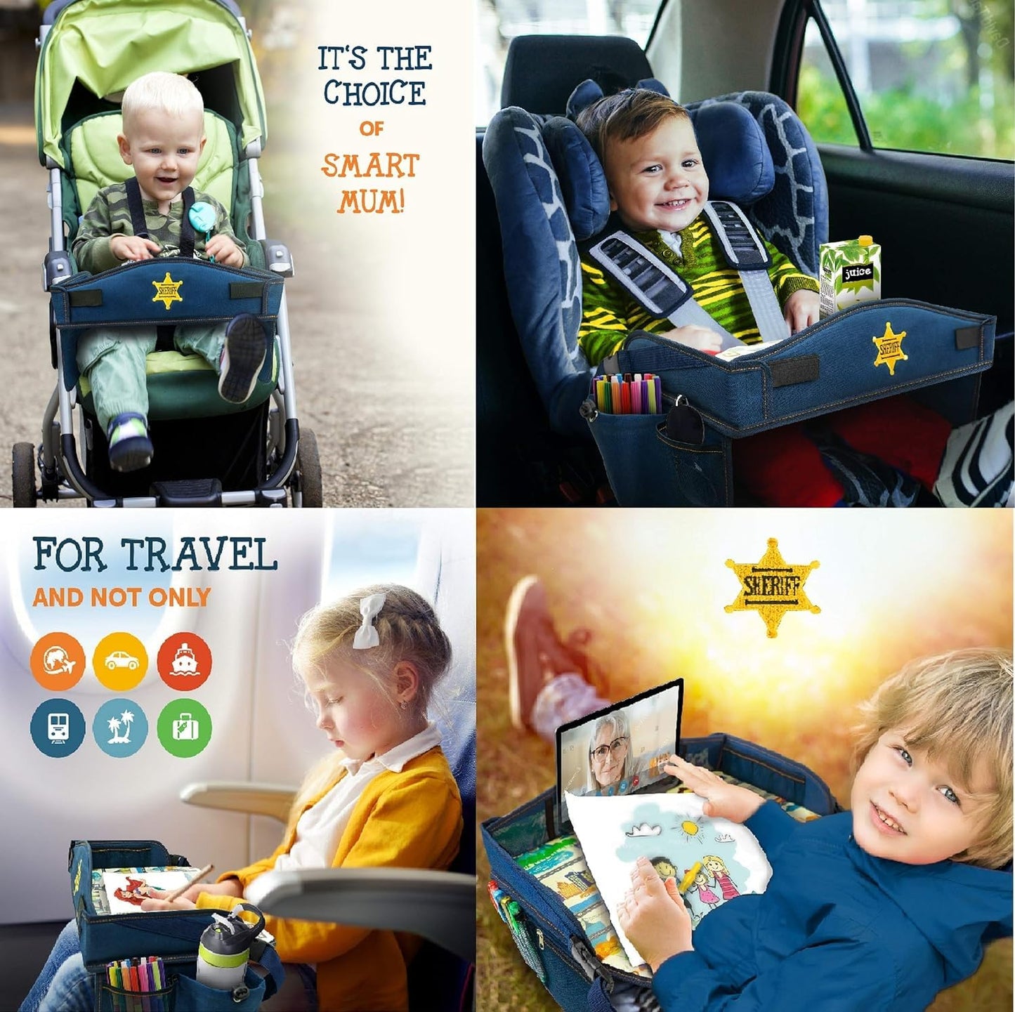 Coolmum Kids Travel Tray, Toddler Car Seat Tray, Double Sided Activity Organizer, Snack Lap Tray, Baby Stroller Table, Airplane Play Table, Waterproof and Foldable (Premium Red)