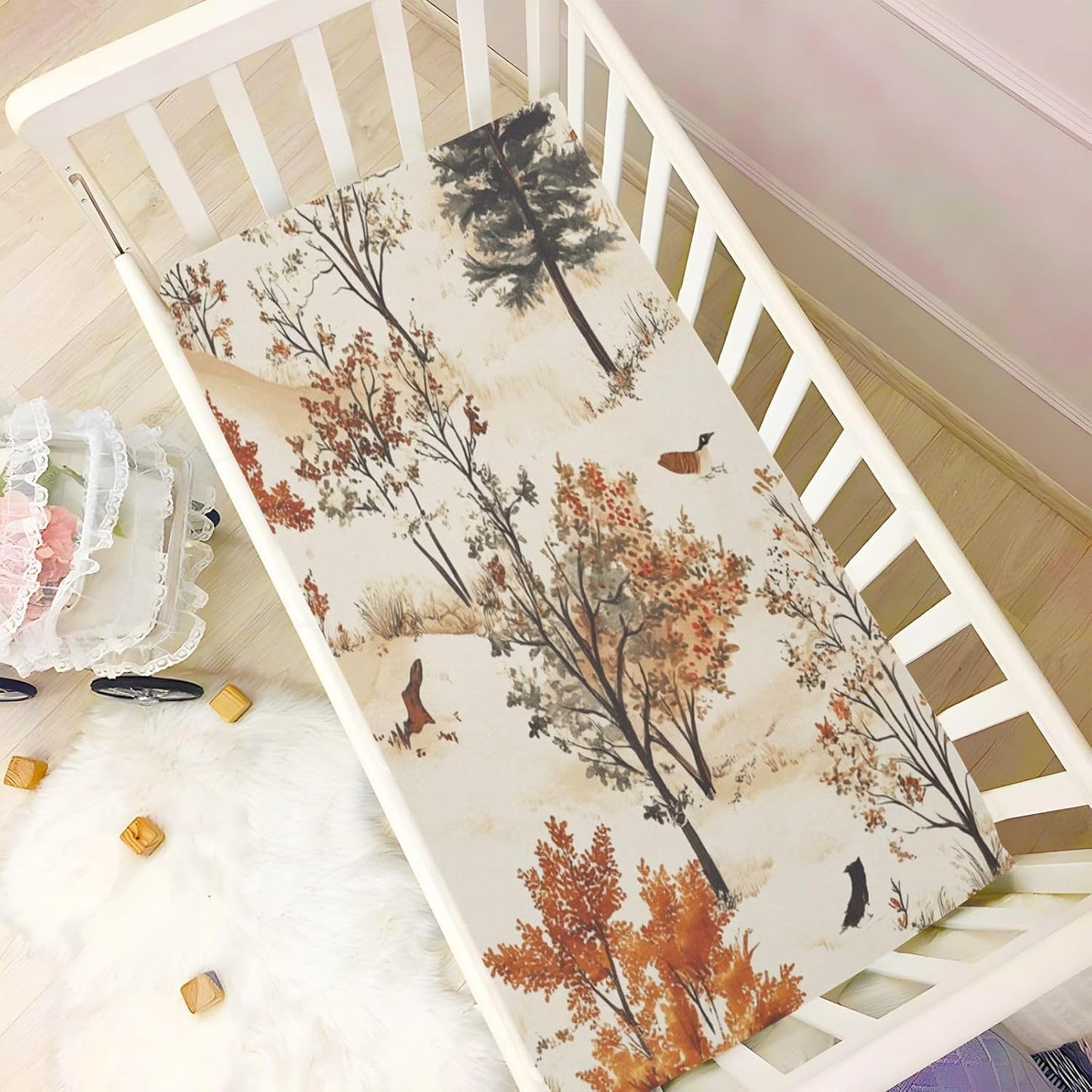 Fitted Crib Sheets White Bears with Clouds Stretchy Portable Playard Sheets for Baby Toddler, Breathable Soft Mini Crib Mattress 39 x 27 in for Boys and Girls