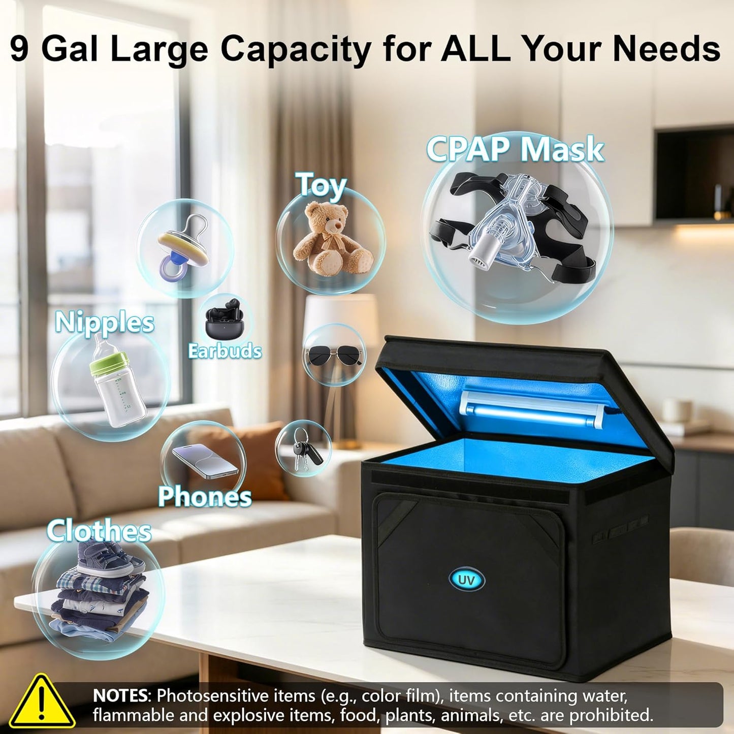 UV Sanitizer Box, 12L Portable Sanitizing and Cleaning Machine with 3-Level Timer, Foldable UV Cleaner Box for Toys, Mask, Towel, Key, UV Cleaning Machine Ozone Free