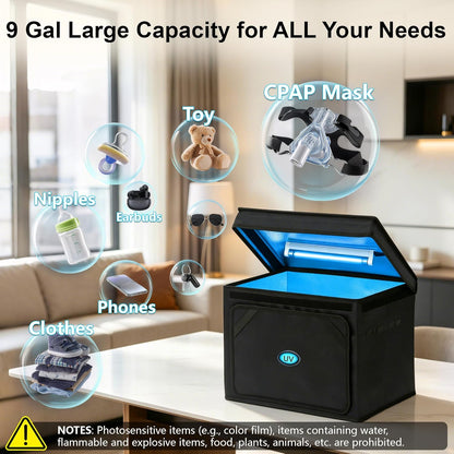 UV Sanitizer Box, 12L Portable Sanitizing and Cleaning Machine with 3-Level Timer, Foldable UV Cleaner Box for Toys, Mask, Towel, Key, UV Cleaning Machine Ozone Free
