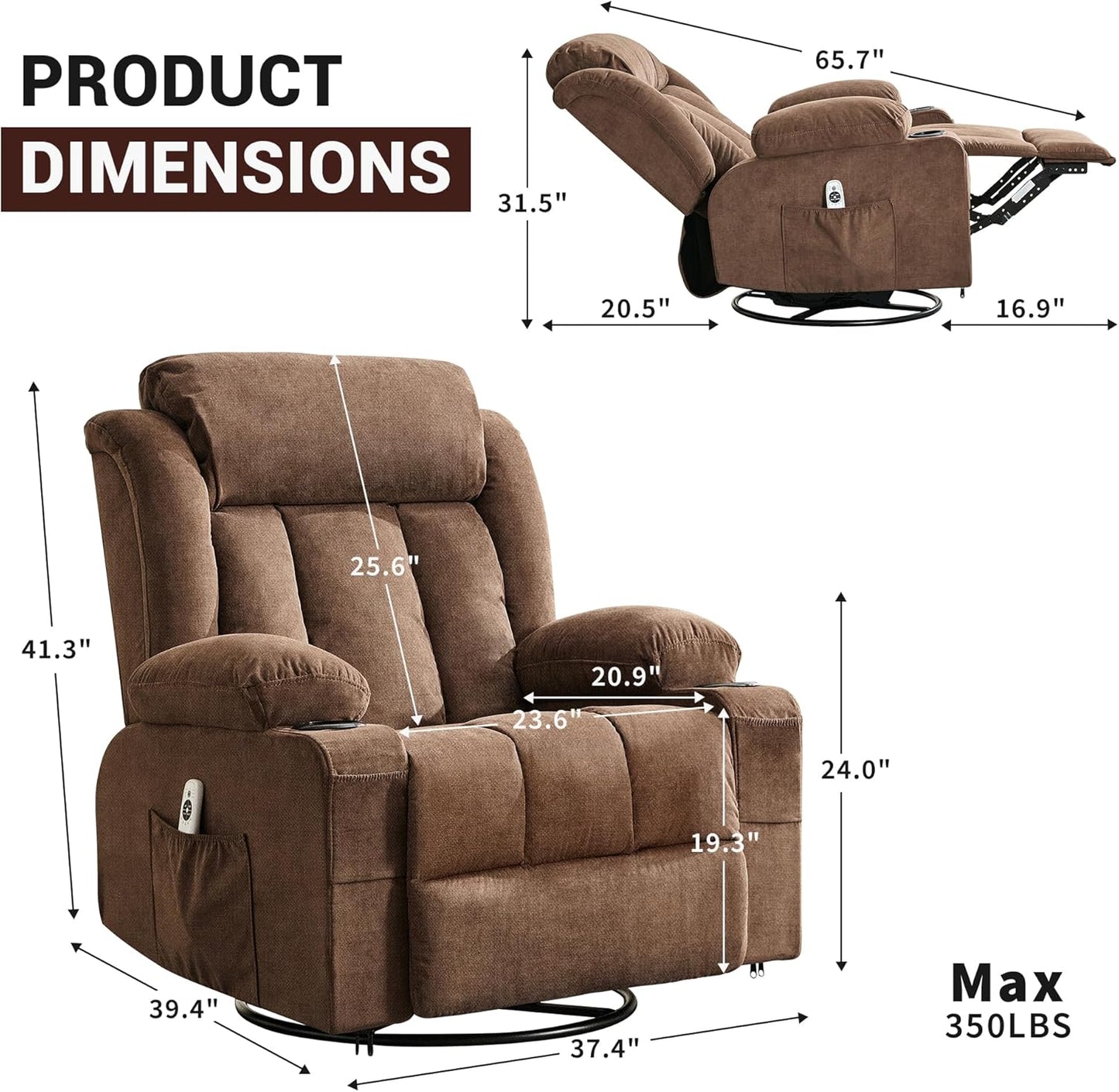 GarveeLife Rocking Recliner Chair for Nursery Glider Recliner with Cup Holder Swivel Rocker with Upholstered Deep Seat Comfy Single Sofa for Living Room Grey