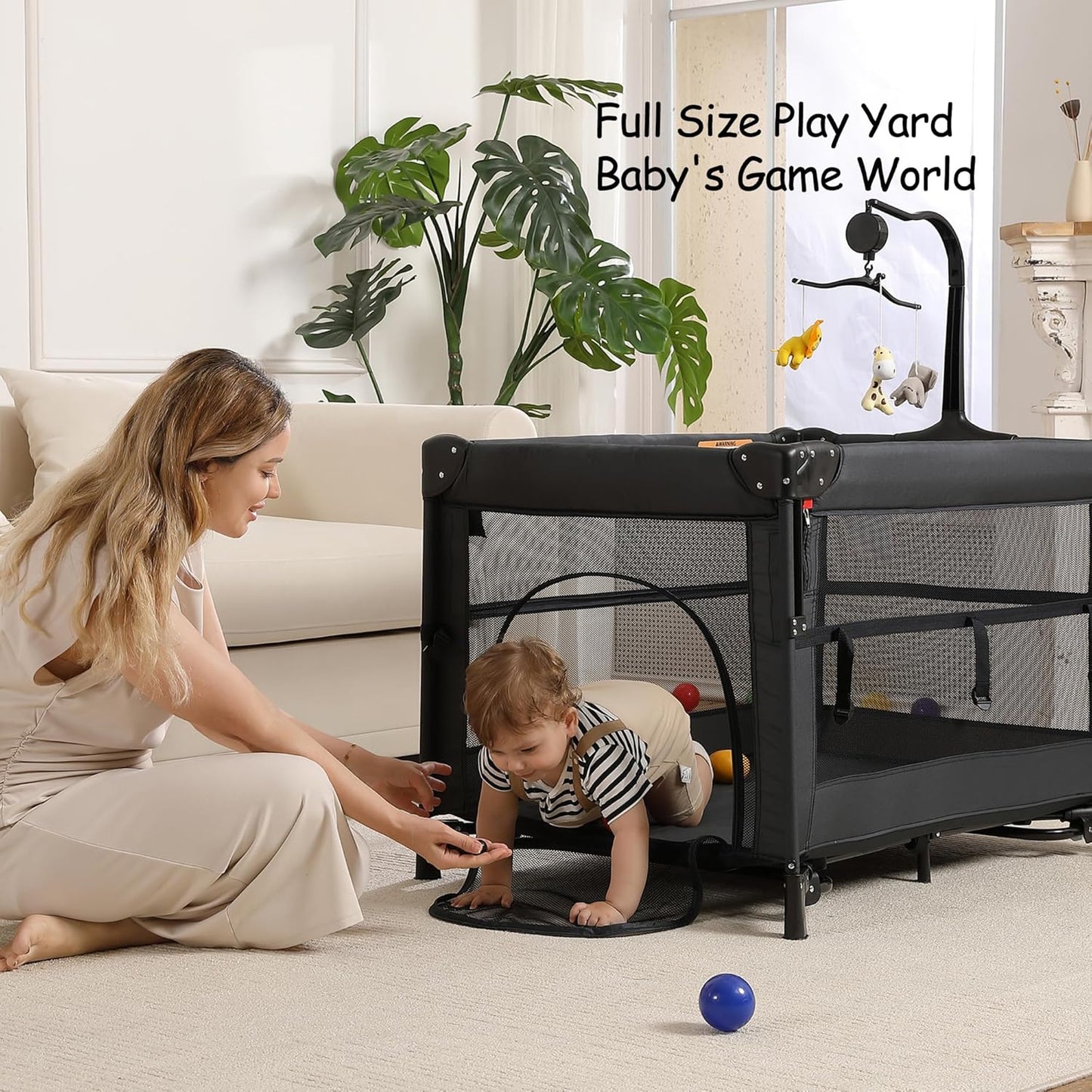 4 in 1 Pack and Play, Portable Travel Baby Bassinet, Foldable Travel Playard Playpen for Toddler, Bedside Crib Sleeper, Diaper Changer Table, Baby Playard for Newborn (Black)