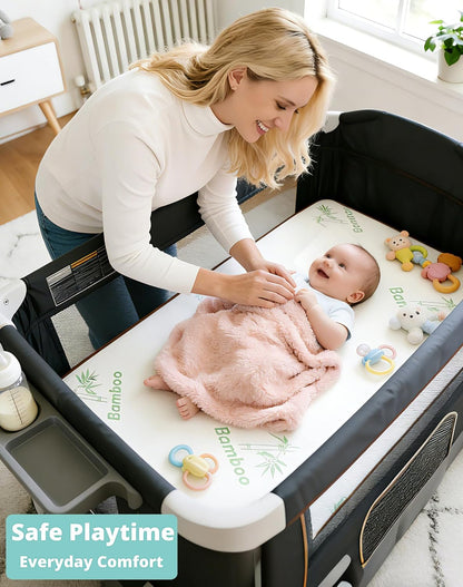 Pack and Play Mattress 38"x26" Playard Baby Pad for Pack n Play, No Gap Safer 3D Piped Edge, 1.5" Thick Medium Firm, Breathable Waterproof Washable Cover, White