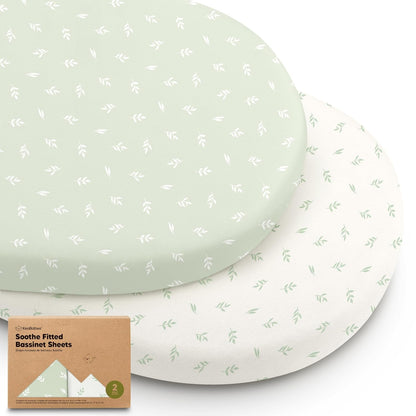2-Pack Organic Bassinet Sheets for Girls, Boys - 100% Cotton Bassinet Mattress Sheets Compatible with Halo Bassinest Swivel Sleeper, Graco, Baby Delight, Chicco, Unisex Fitted Bassinet Sheets (Elly)