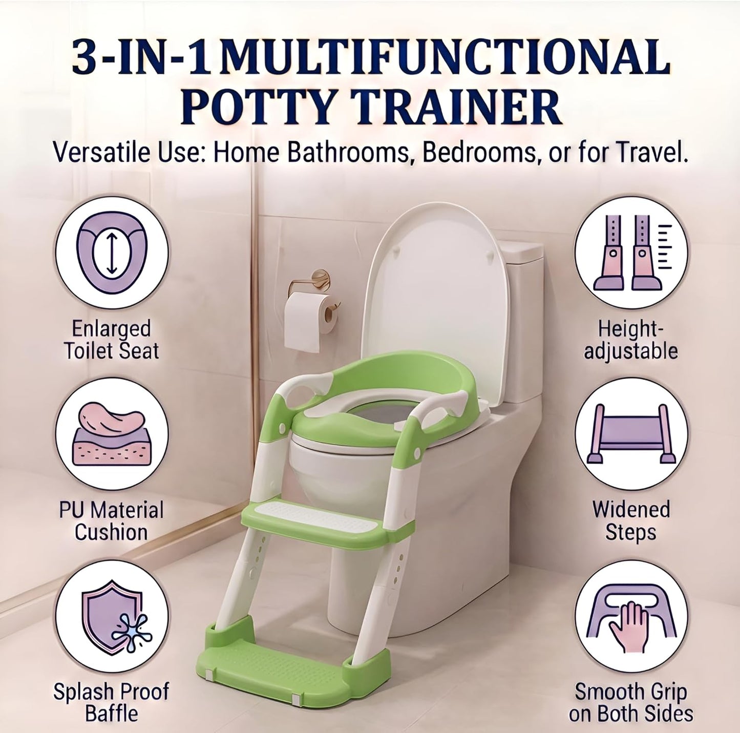 Potty Training Seat - 2026 Upgraded 3-in-1 Foldable Potty Chair with Adjustable Step Stool, Removable Cushion & Splash Guard, Portable Potty Training Toilet for Toddler Boys and Girls (Cyan)