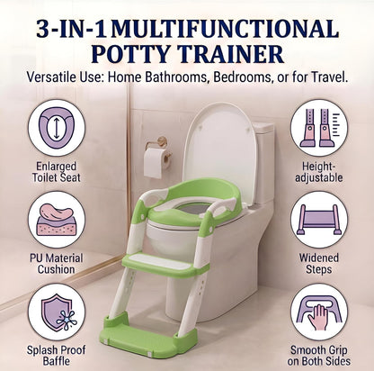 Potty Training Seat - 2026 Upgraded 3-in-1 Foldable Potty Chair with Adjustable Step Stool, Removable Cushion & Splash Guard, Portable Potty Training Toilet for Toddler Boys and Girls (Cyan)