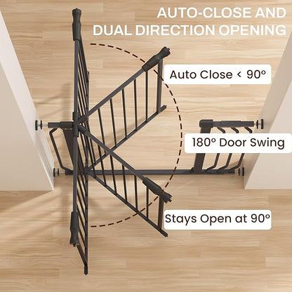 ELEVON Baby Gate for Stairs Doorways, 29.1–38.5" Extra Wide 36” Tall Dog Gate with Auto-Close, Pressure Mounted Walk Through Pet Gate, Graphite