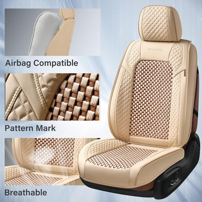 Coverado Leather Seat Covers for Car, Waterproof Car Seat Covers Full Set, 2 in 1 Conversions Car Seat Cover Protector Car Accessories Universal Fit for Most Cars SUVs and Trucks Beige