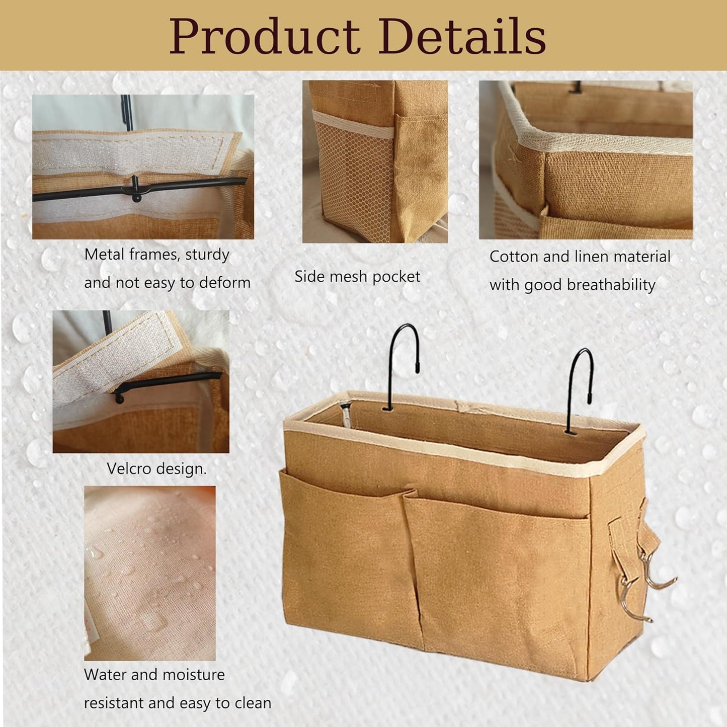 Bedside Caddy Organizer/Bedside Hanging Storage Bag Multi-Function Caddy for Bunk bed Hospital Beds Dorm Bed Rails, Holders Books Glasses Phones Magazine(White)